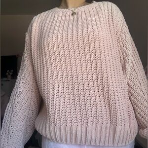 H&M Cropped Pink Crewneck Knit Sweater